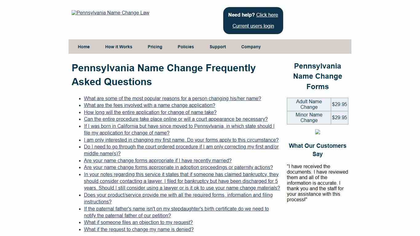 Pennsylvania Name Change Frequently Asked Questions