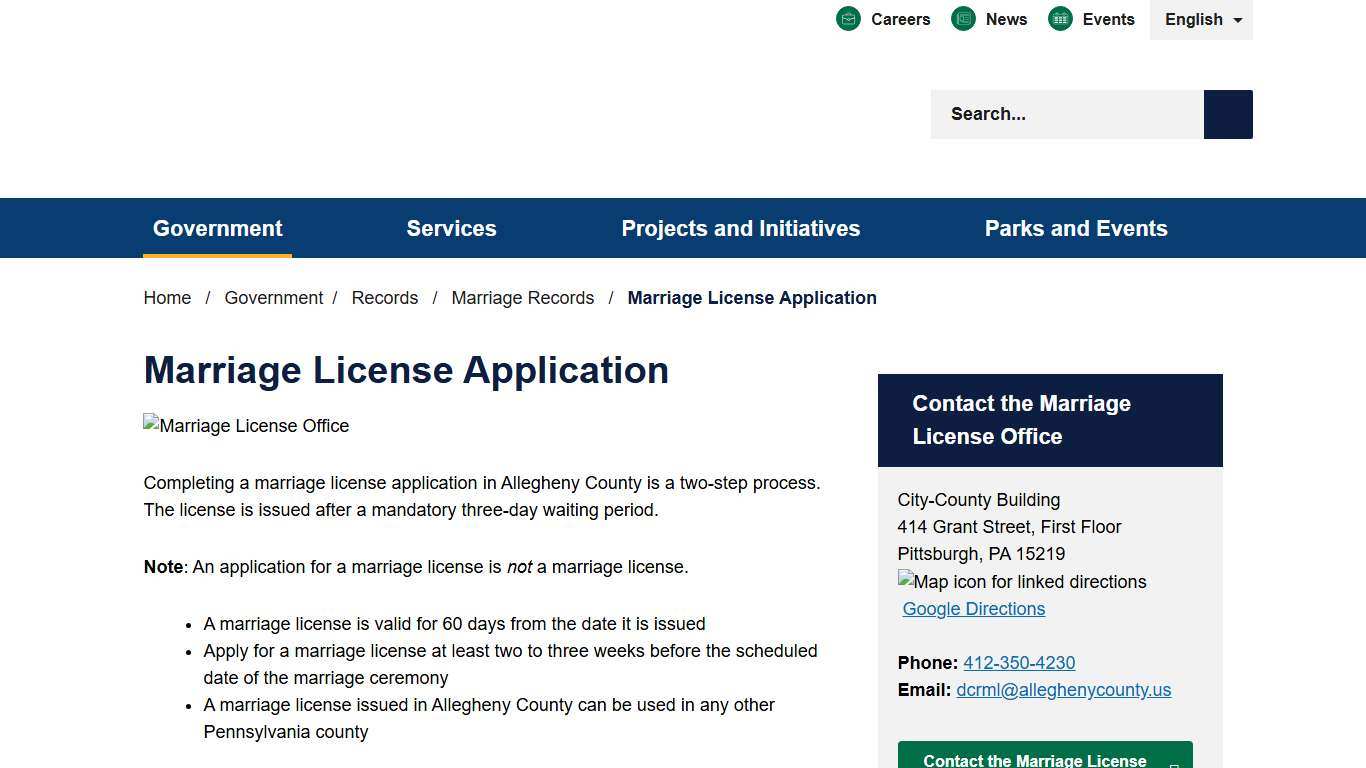 Marriage License Application - Allegheny County, PA